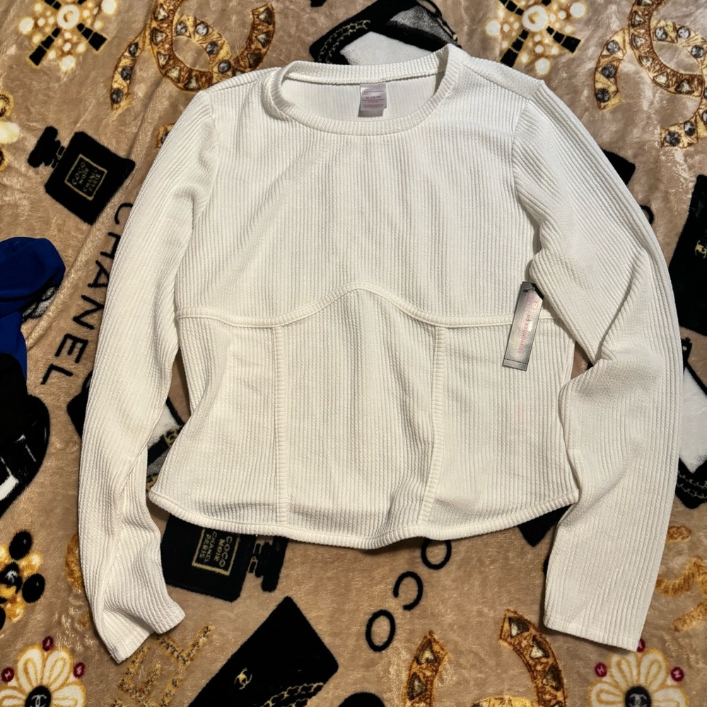 Women's White Ribbed Top